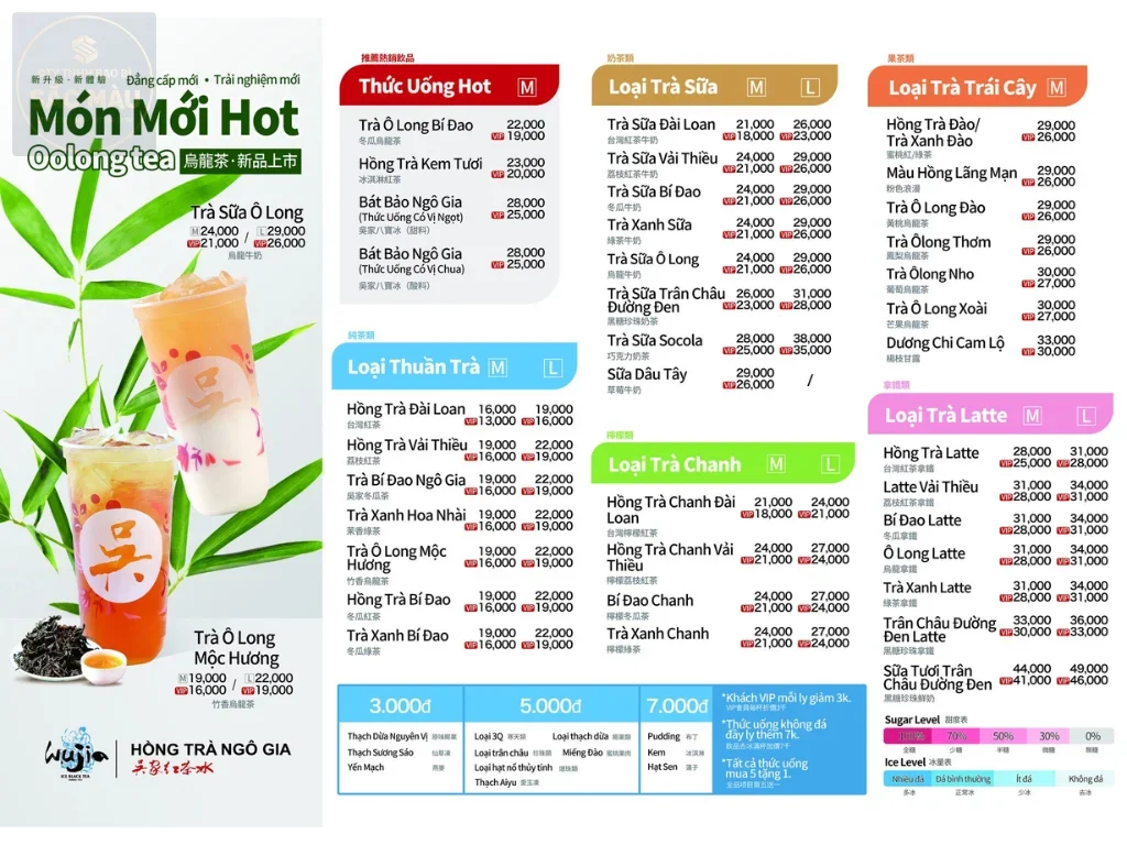 Menu Hồng trà Ngô Gia Cần Thơ